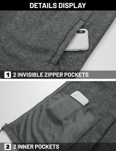 Veste pour homme surdimensionnée à fermeture éclair de couleur unie Veste légère à fermeture éclair complète Manteaux chauds et doux décontractés avec poches - Product Image 5