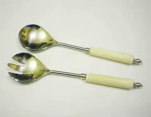 Ensembles de table à manger royale de concepteur d'acier inoxydable avec la salade blanche de poignée de résine servant des outils de fruits et légumes - Product Image 1