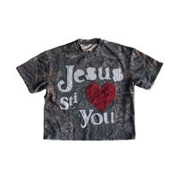 Camiseta Gráfica Cristiana para Hombre, Oversize, de Algodón, con Estampado Puff y Bordado 'I Love Jesus', Estilo Vintage, Streetwear, con Logotipo Personalizado