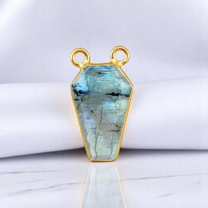 Nueva llegada de plata esterlina en forma de ataúd labradorita piedra preciosa doble fianza conector para hacer joyas oferta limitada a granel al por mayor - Product Image 1
