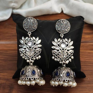 Clusterpearls hermoso estilo elegante diseño antiguo joyería oxidada plata oxidada pulido oxidado Jhumka pendientes mujeres - Product Image 1