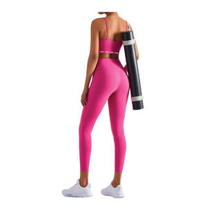 Ensemble de yoga pour femmes Logo personnalisé Grande taille pour soutien-gorge élastique taille haute respirant Legging 2 pièces à séchage rapide écologique - Product Image 4