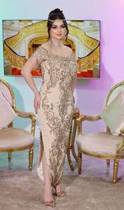 2025 @ robe Badroune pour femmes élégantes traditionnelles algériennes avec perles de verre en cristal embellies, pierre, perles, Dabka, travail Zari - Product Image 3