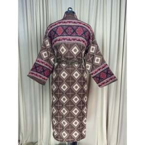 Cómodo y Cálido Kimono de Invierno para Mujer, Mezcla de Lana de Yak, Estampado de Diamantes Marrones, Bata de Casa con Bolsillos, Estilo Casual, Ropa de Estar por Casa - Product Image 3