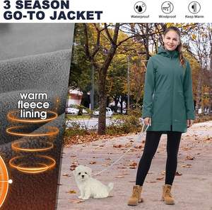 Chaqueta de lluvia larga Softshell impermeable para mujer, cortavientos con forro polar transpirable con capucha para motocicleta, ropa de carreras de automóviles - Product Image 5