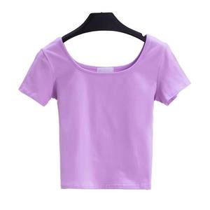 Camisa corta de algodón liso personalizada de alta calidad para mujer 100% ropa informal de moda de verano transpirable ecológica - Product Image 1