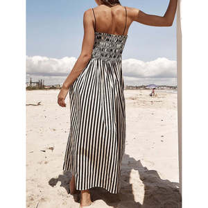 Elegante Abito a Righe con Scollo Quadrato e Spalline Sottili, Vita Elastica Arricciata, Stile Trendy da Festa, Taglia XS, Ideale per il Tempo Libero, la Chiesa o le Uscite Giornaliere - Product Image 2