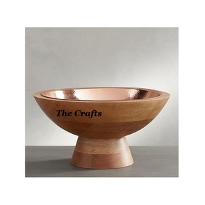 Cuenco de acero inoxidable y madera para servir frutas, utensilios de cocina de diseño clásico, cuenco de frutas para uso en la mesa de boda - Product Image 1