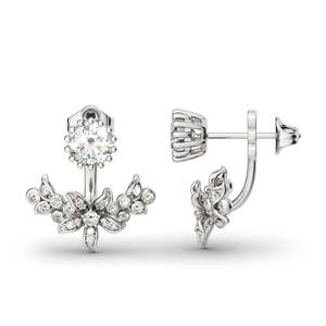 Jeulia Vintage Flower Sterling <b>Silver</b> <b>Stud</b> Earrings with Zircon and Pearl - Product Image 2