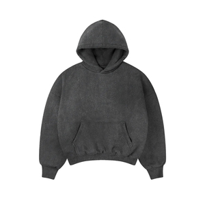 Sudadera con capucha doble Vintage Black 350 GSM Premium 100% algodón bolsillo canguro doble forro para invierno con logotipo personalizado - Product Image 6