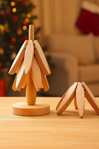 Ensemble de dessous-de-verre et de dessous-plat en bois faits à la main |   Protecteur de table à manger en bois naturel écologique résistant à la chaleur - Product Image 2