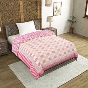 Couette Kantha en coton imprimé et matelassé à la main Taille unique (150x225 cm) pour les hivers légers et l'été par les bébés - Product Image 3