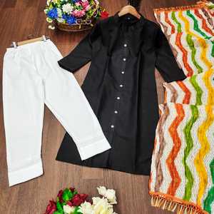 Traje de uso diario de algodón indio Chanderi exportado y fabricado por Indian Company Fancy Kurti y conjunto de pantalón para fiestas - Product Image 3