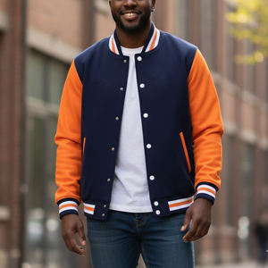 New Arrived 2025 100% Wool Canvas Varsity Jacket Men's Custom DTF Printed Front logo Heavyweight <b>Colour</b> <b>Block</b> Winter Jacket - Product Image 2