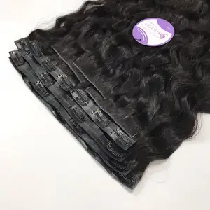 Vente en gros de cheveux bruts vietnamiens de haute qualité, cheveux ondulés à double cuticule alignée couleur noire avec clip invisible sans couture