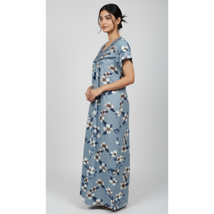 Camisón Largo Cómodo para Mujer, Tejido de Alta Calidad, Mangas Cortas, Largo Completo, con Bolsillo Lateral, Ropa de Dormir para Dama - Product Image 3