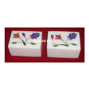 Cajas Rectangulares de Mármol Blanco Hechas a Mano con Diseño Único y Personalizado, Aspecto Maravilloso, Incrustadas, de la Mejor Calidad para Guardar Joyas - Product Image 1