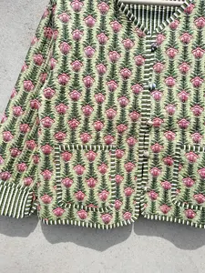 Veste matelassée en coton automne/hiver pour femmes bloc imprimé Style Boho fait à la main longue longueur respirant vêtements tissés - Product Image 6