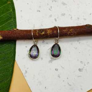 Topaze mystique et diamant Boucles d'oreilles de Bohème en argent sterling 925 en forme de goutte Pierre précieuse Artisanale Bijoux en argent pour la fête - Product Image 1