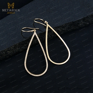 Pave Diamond Solid14K Gold Drop <b>Earrings</b> Handmade Jewelry New Trendy Design <b>Top</b> Quality Diamond Gold <b>Earrings</b> - Product Image 6