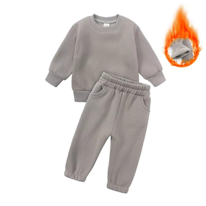 Automne décontracté Logo personnalisé chaud polaire enfants vêtements 2 pièces hiver enfants unisexe sweats à capuche survêtement - Product Image 2