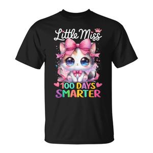 T-shirt per ragazze con design gatto promozionale 'Little Miss 100 Days Smarter 100 Days of School' - Product Image 1