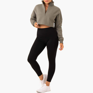 Jersey con capucha de punto de lana de algodón con logotipo personalizado para mujer, traje de Gimnasio Deportivo bordado Vintage con media cremallera para invierno 2025 - Product Image 4