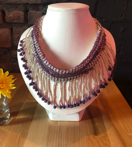 Seed Beaded Scarf Necklace Fringe Beaded Necklace Fringe Beaded <b>Bandana</b> - Product Image 1