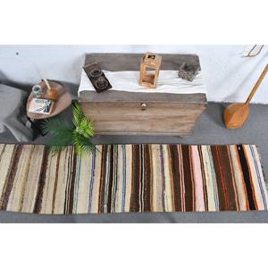 Tapis Turc Vintage Moderne 2.3x 10.1ft Beige Fait à la Main Patchwork Design Laine Viscose Rectangulaire Couloir Motif pour Vivre Latex - Product Image 5