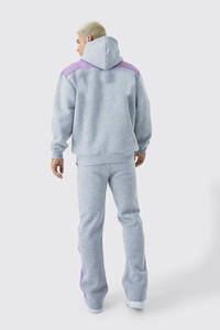 Unisex Printed Heather <b>Grey</b> 100% Cotton Fleece Breathable Tracksuit Custom Logo Contrast Stacked Gusset Quick Dry 2-Piece - Product Image 3