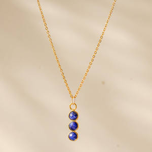 Lapis Gemstone Round Shape Pendant Bezel Gold Plated Birthstone Charms Necklace 18 <b>Inch</b> <b>Chains</b> 925 <b>Silver</b> Necklaces Wholesale - Product Image 4