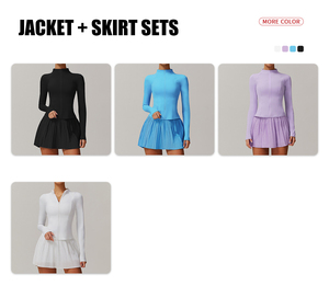 กระโปรงเทนนิสของผู้หญิงจีบเอวสูงชุดเสื้อแจ็คเก็ตกระโปรงสั้นกีฬากระเป๋าข้างมีความต้องการสูง - Product Image 4