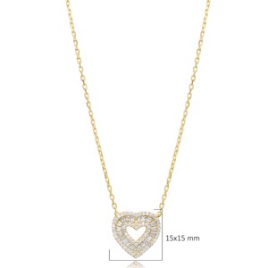 Collar con Colgante de Corazón con Circonitas, Diseño Delicado, Joyería de Plata de Ley 925 Hecha a Mano en Turquía, Venta al Por Mayor - Product Image 3