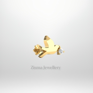 ต่างหูสตั๊ดนกพิราบทอง14K 18K สุดหรูเครื่องประดับแบบเจาะที่มีความหมาย VVS Def ห้องปฏิบัติการจริงการปลูกเพชร IGI ได้รับการรับรองขายส่งกำหนดเอง - Product Image 3