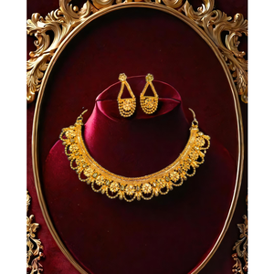 Fournisseurs de gros collier boucles d'oreilles serties de plaqué or 22 carats tendance conçu à la main pour femmes collier boucles d'oreilles ensemble de bijoux - Product Image 1