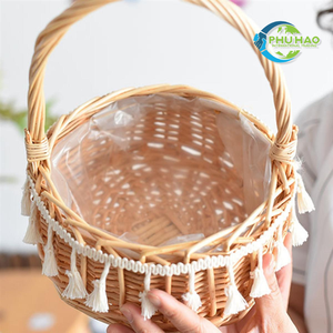 Panier de fleurs en rotin naturel en osier naturel fabriqué à la main panier à pain panier de rangement du Vietnam parfait pour les événements et la décoration intérieure - Product Image 2