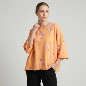 Suéter Casual Holgado y Cómodo con Mangas Medias y Estampado Floral, Mezcla de Poliéster/Algodón para Primavera - Product Image 1