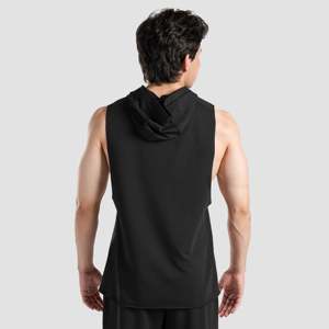 เสื้อกล้ามออกกำลังกายผู้ชายสีดำแบบมีฮู้ด ทรงเข้ารูป สไตล์สตรีท ไซส์ XL ผลิตจากผ้าฝ้ายและโพลีเอสเตอร์ ลายเรียบ - Product Image 2