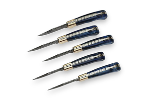 1 PCS Damascus Steel Bevel Folding <b>Utility</b> <b>Knife</b> Set Blue Wood Handle Leather Sheath <b>Pocket</b> <b>EDC</b> Hunting Camping Industrial Grade - Product Image 2