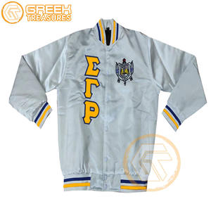 Chaqueta universitaria bordada de satén Sigma Gamma Rho personalizada, chaquetas de mujer de ropa griega transpirable de alta calidad para hermandad - Product Image 1