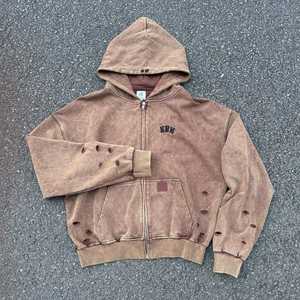 เสื้อฮู้ดแบบสวมศีรษะของผู้ชายผ้าคอตตอน100% วินเทจปักลายมีรูสั่งตัด - Product Image 5