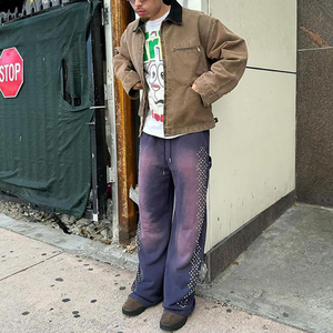 Pantalon de survêtement évasé de haute qualité unisexe pantalon de survêtement vintage en éponge française lavé à l'acide survêtement à pile délavée par le soleil pour hommes - Product Image 2