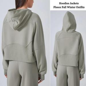 Sudaderas con cremallera para mujer, chaquetas de entrenamiento de lana, sudaderas atléticas informales de manga larga con agujeros para los pulgares - Product Image 2