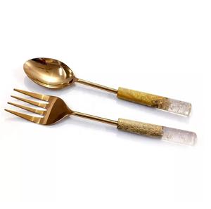 ชุดช้อนส้อมสแตนเลสชุบทองชุดเสิร์ฟสลัดพร้อมที่จับเรซินที่ทันสมัย - Product Image 1