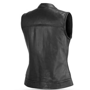 New Summer Women Leather <b>Vest</b> Motorcycle Men WOMEN Fashion Customize Wholesale Solid <b>Black</b> Plus Size Motorbike Real Leather <b>Vest</b> - Product Image 3