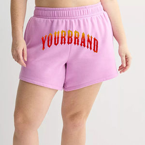 Pantalones cortos para mujer Heavyweight Hot Loose Fit 100% algodón color rosa sólido personalizado DTF impreso logo pantalones cortos transpirables para mujer - Product Image 6