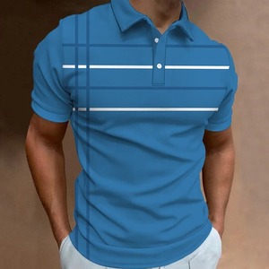 Polo con estampado de rayas de negocios a la moda, camiseta de manga corta de verano, camiseta con patrón de línea, camiseta Polo informal para hombre, ropa de talla grande - Product Image 5
