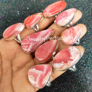 Venta al por mayor 925 anillo de declaración de Rodocrosita Natural Chapado en plata caliente a granel boda compromiso fiesta aniversario joyería de moda - Product Image 2