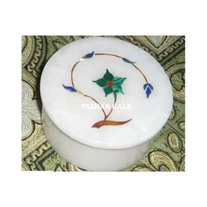 Nouveau Dernier article en marbre de travail entièrement fait à la main de haute qualité incrustation de marbre blanc avec boîte à bijoux au design simple pour les cadeaux de mariage - Product Image 1