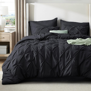 Bedsure 7 piece Nữ Hoàng Kích thước Comforter <span class=keywords><strong>Set</strong></span> 100tc gentlesoft bộ đồ giường màu đen Pintuck Comforter Sheets & vỏ gối - Product Image 1